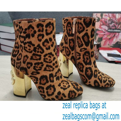 Dolce & Gabbana Heel 10.5cm Leather Ankle Boots Leopard Print Brown with DG Karol Heel 2021